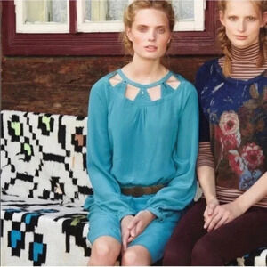 Leifsdottir Anthropologie Isosceles Cutout Drop Waist Silk Tunic Dress Size 4